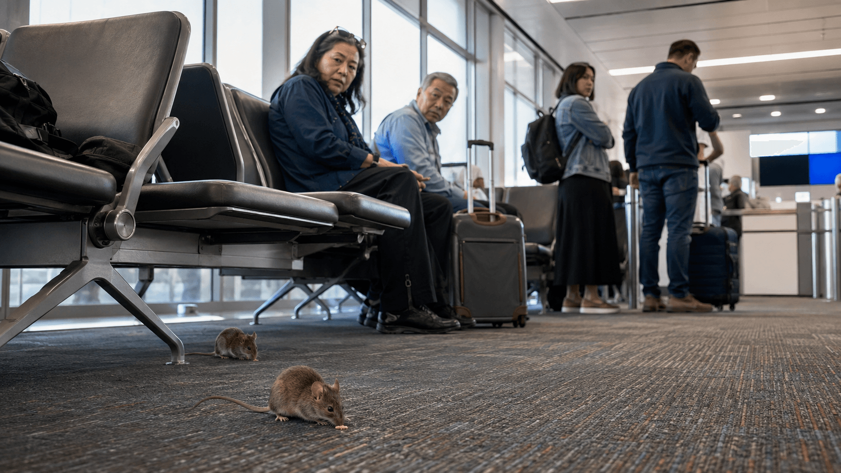 Pasajera graba ratones cerca de puerta de embarque en LaGuardia