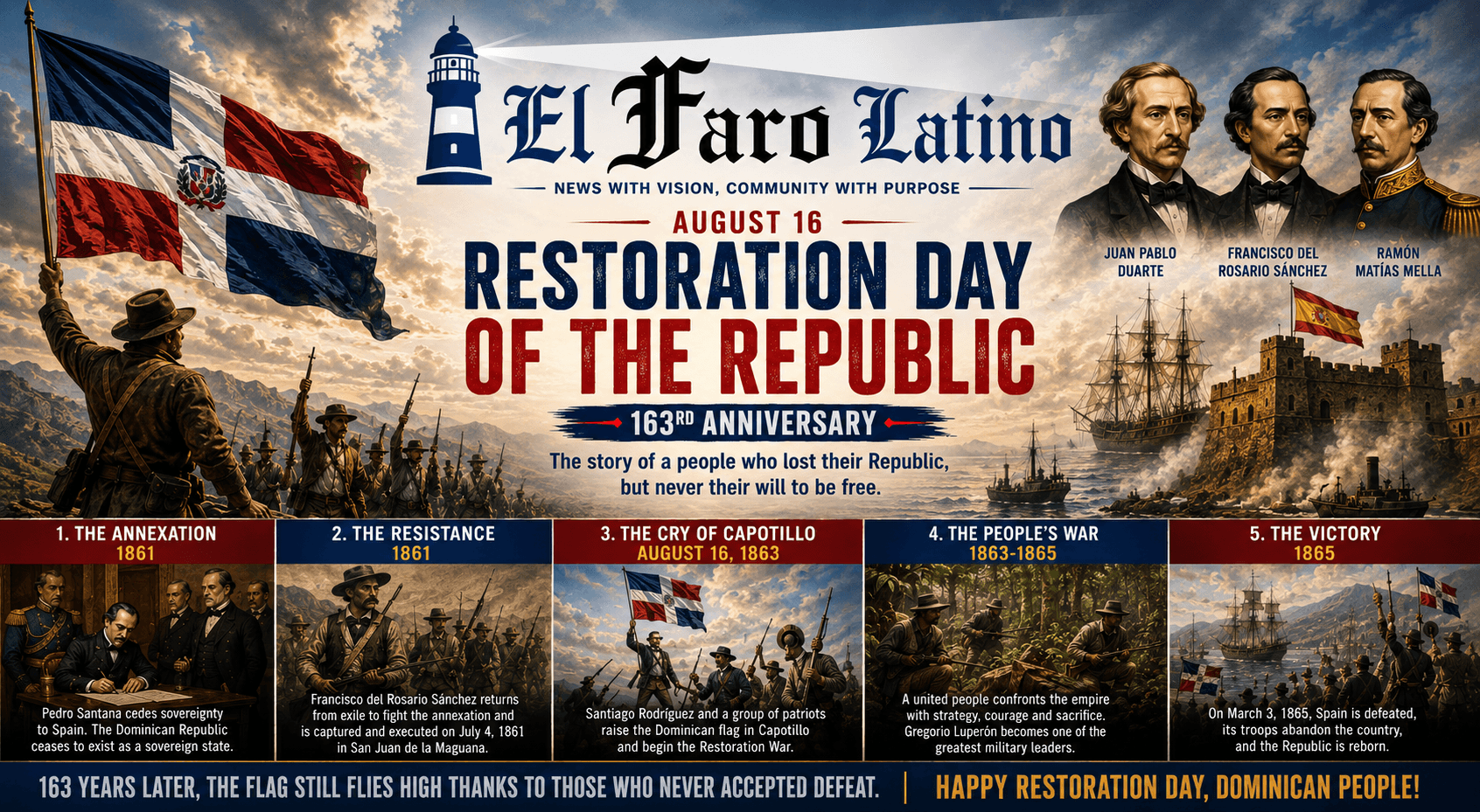 El Faro Latino congratulates the Dominican people on the 163rd anniversary of the Restoration of the Republic