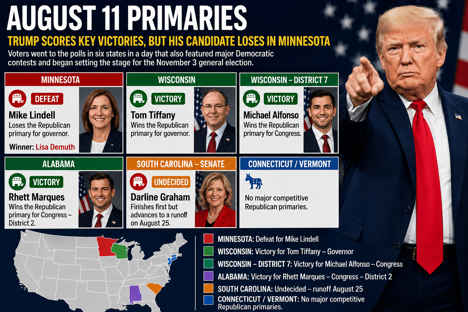 Trump Tests His Power in the Primaries: Wins in Wisconsin and Alabama, but Stumbles with Mike Lindell in Minnesota