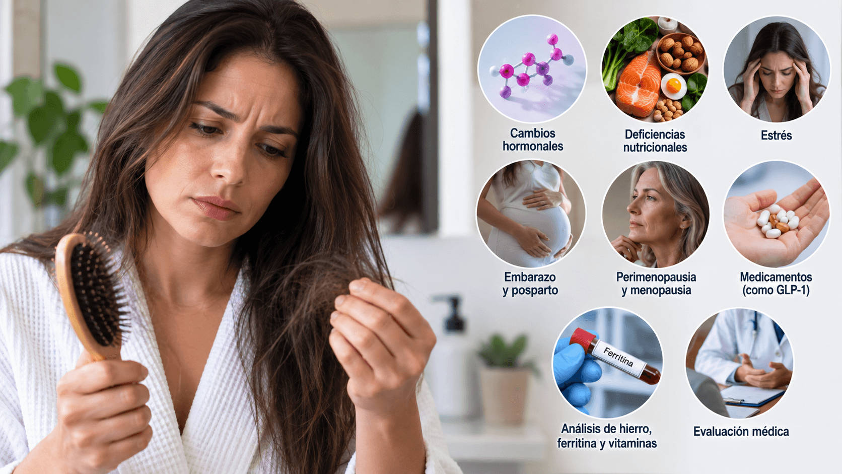 Caída del cabello en mujeres puede revelar cambios hormonales y deficiencias
