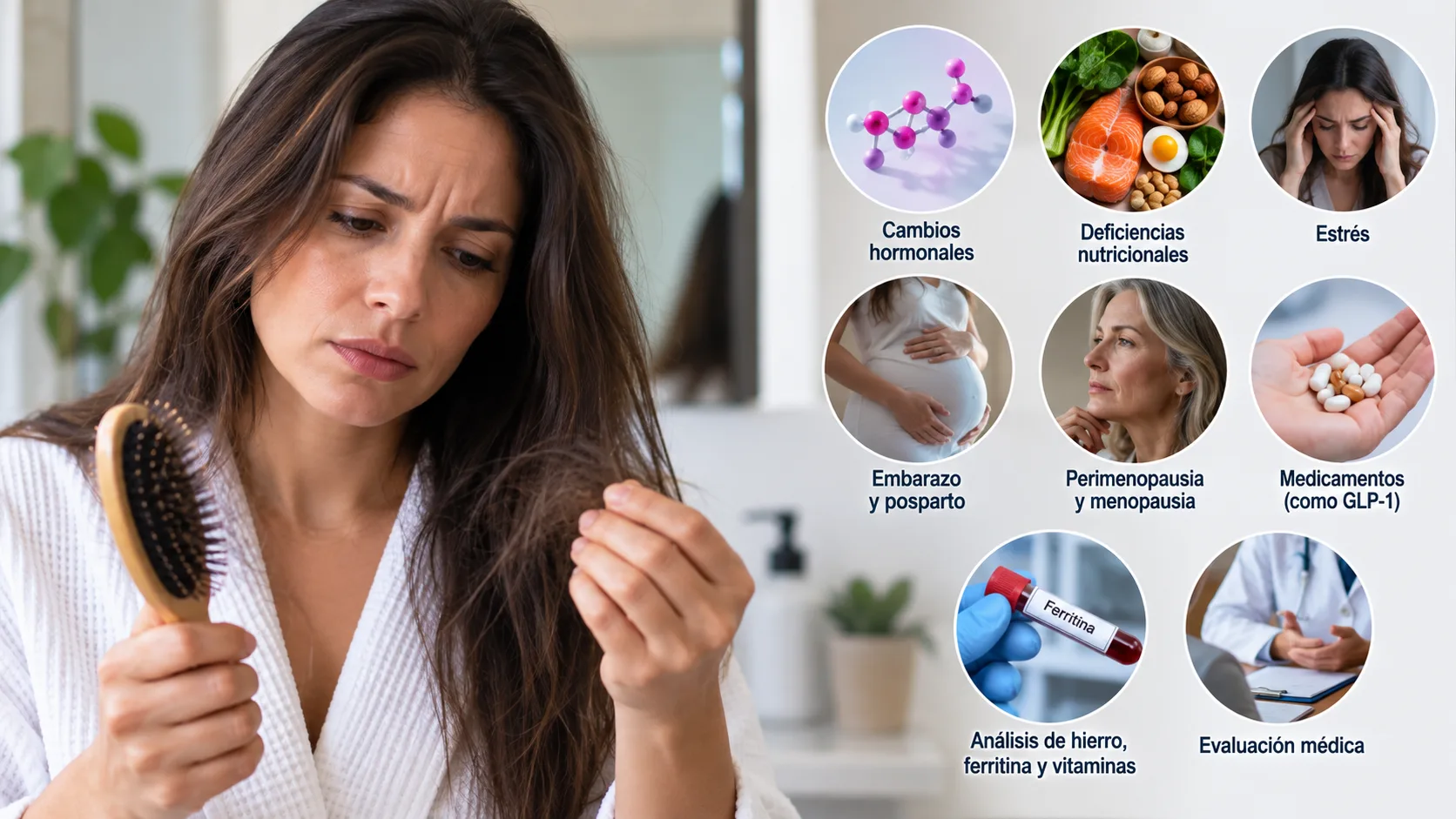 Caída del cabello en mujeres puede revelar cambios hormonales y deficiencias