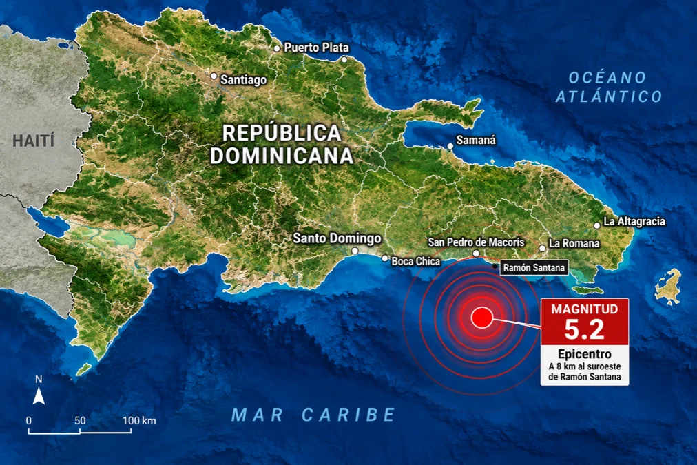 La tierra vuelve a estremecer a República Dominicana con un sismo de magnitud 5.2 que sacudió Santo Domingo y la región Este
