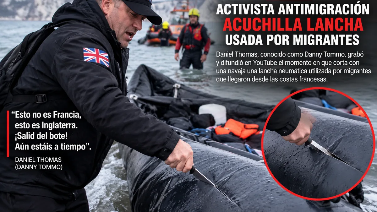 Activista antimigración acuchilla lancha usada por migrantes en Inglaterra