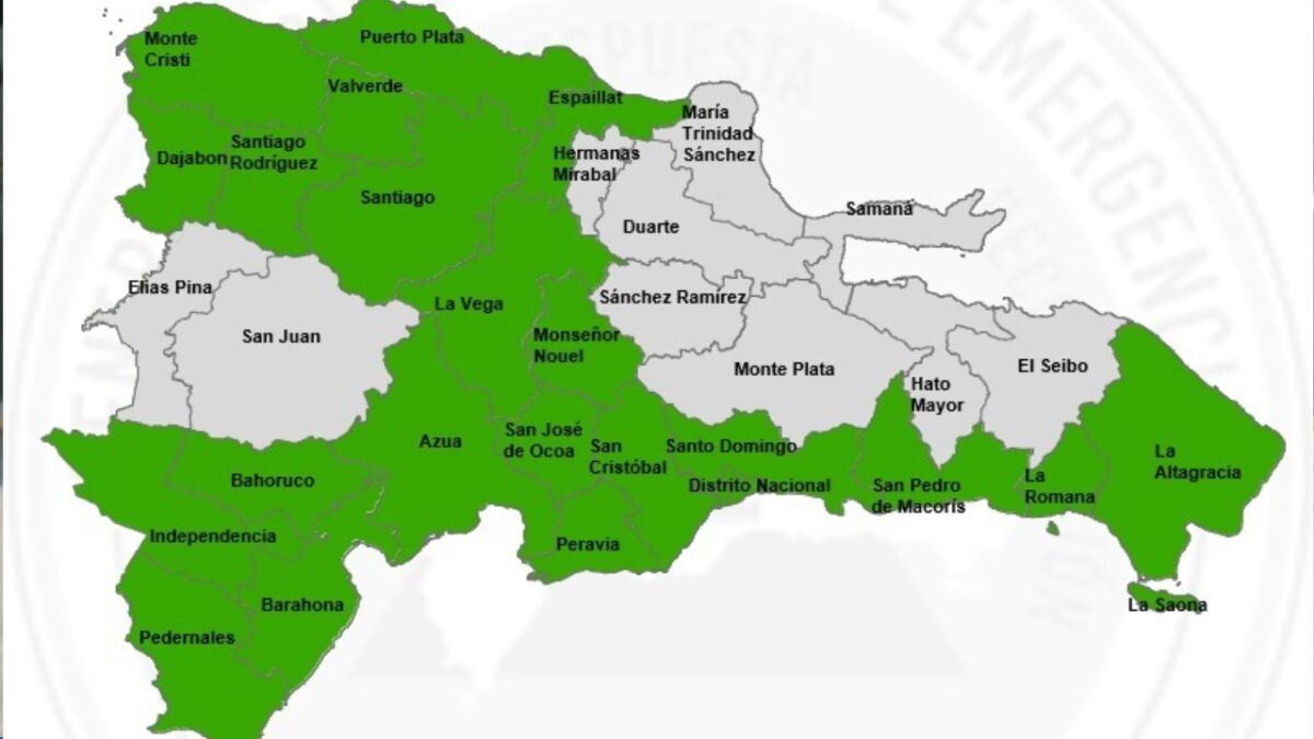COE coloca 22 provincias en alerta verde por lluvias de hasta 200 milímetros