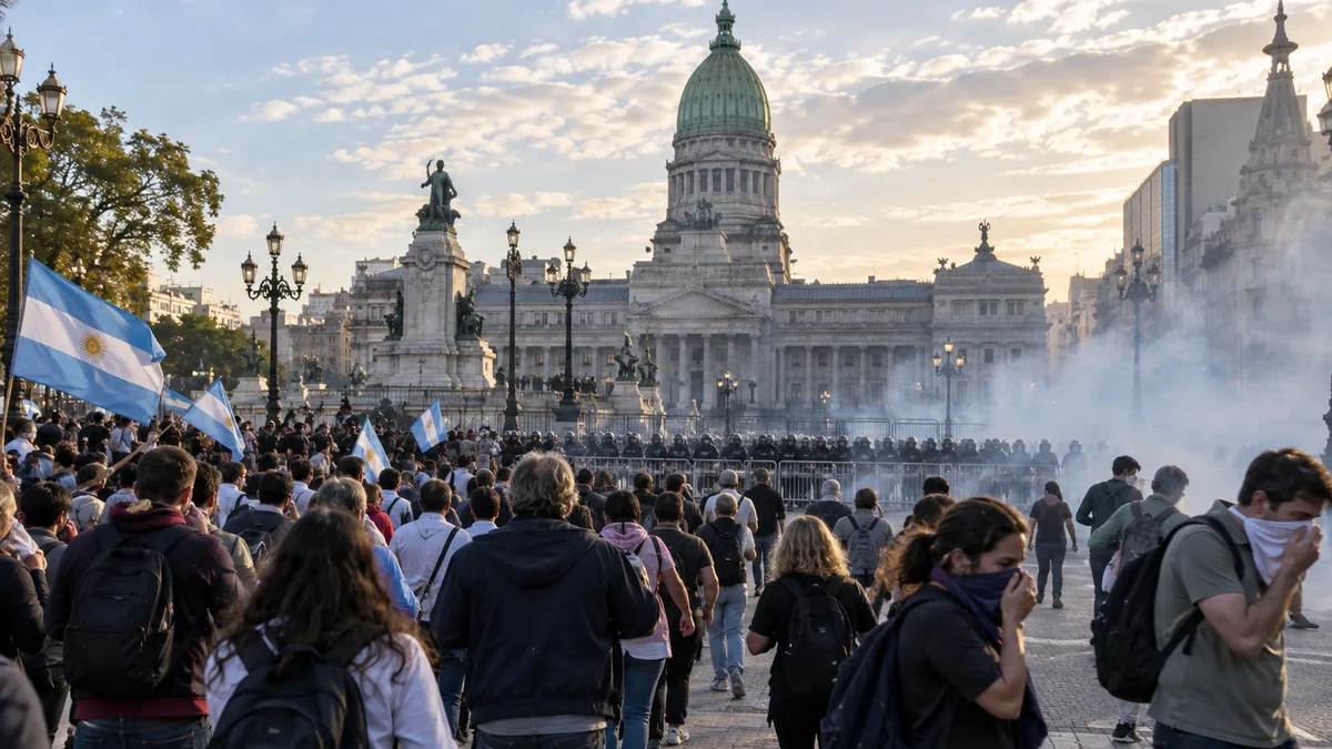 Policía lanza gases durante multitudinaria marcha universitaria en Buenos Aires